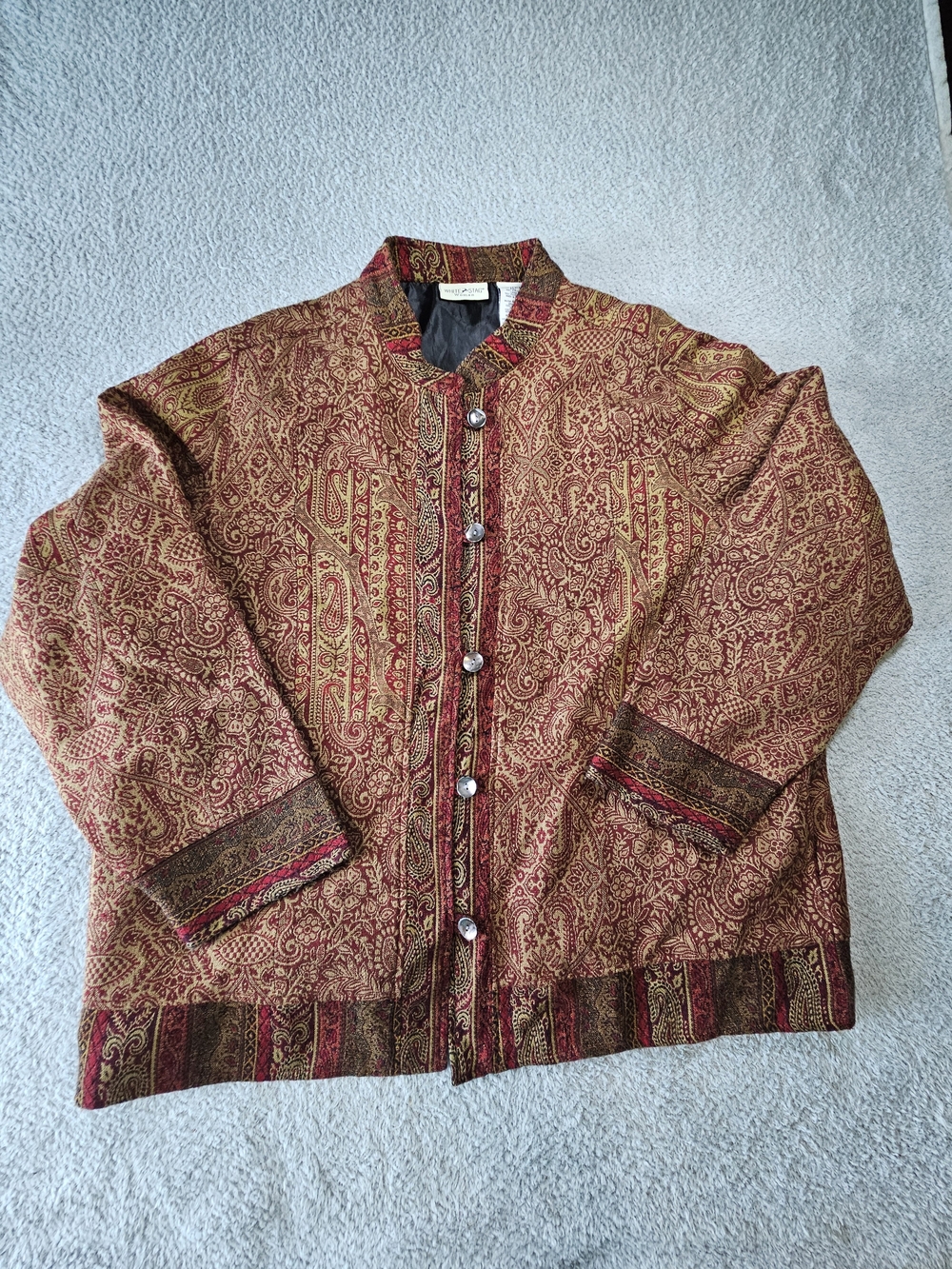 Vtg White Stag Paisley Tapestry Jacket Plus Size 22W/24W